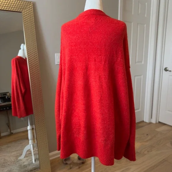 Aerie Oversized Sweater L Orange-Red Pullover Crew Neck Long Sleeve Knit - Picture 2 of 6